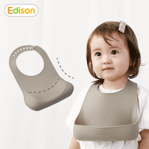 Edison Silicone Baby Bib - Beige - Image 3