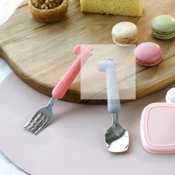 Edison Silicone Spoon & Fork Case Set - Giraffe(Pink/Grey) - Image 4